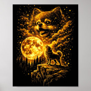 Pomeranian heult zum Mond Vintage 90er lustig Poster
