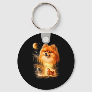Pomeranian heult zum Mond vintage mystisch do Schlüsselanhänger