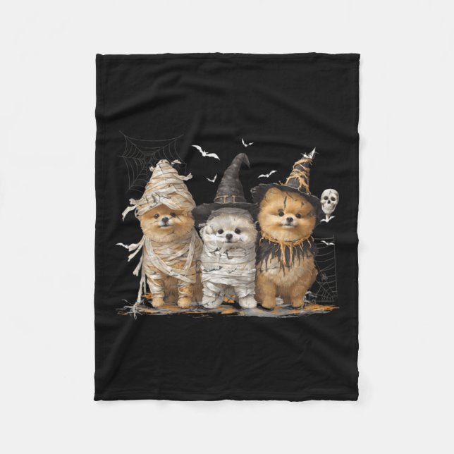Pomeranian Hund Ed Geist Halloween Fleecedecke (Vorderseite)