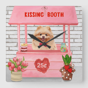 Pomeranian Hund Valentinstag Küssstand Quadratische Wanduhr