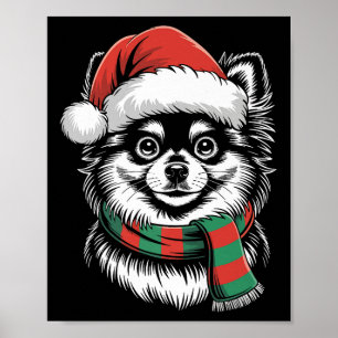 Pomeranian-Hund Weihnachten Santa-Hut Schal Weihna Poster