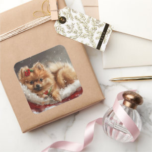 Pomeranian-Hund Weihnachtsfestlich Quadratischer Aufkleber