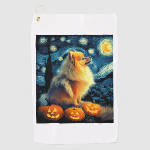 Pomeranian-Hundefreunde Malerei von van gogh Stern Golfhandtuch