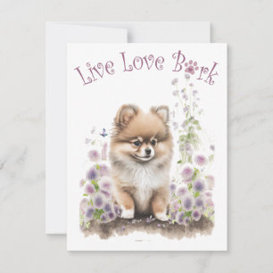Pomeranian-Hundemutter Blumen- Mitteilungskarte