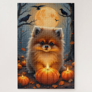 Pomeranian-Mondlicht-Halloween-Porträt-Kunst