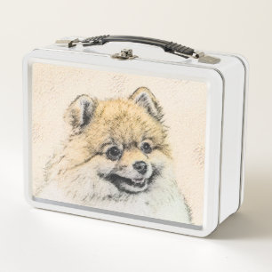 Pomeranian (Orange) Malerei - Originale Hunde Kuns Metall Brotdose