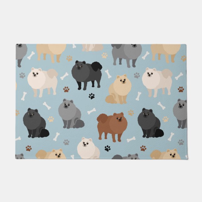 Pomeranian Paw-prints and Dog Bones Fußmatte (Vorderseite)