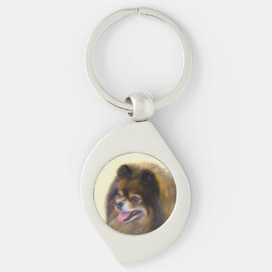 Pomeranian Schwarz und Braun Malerei Originale Hun Schlüsselanhänger