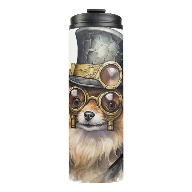 Pomeranian-Steampunk-Hund Thermosbecher (Vorderseite)