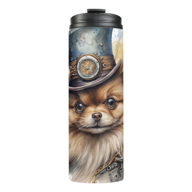 Pomeranian-Steampunk-Hund Thermosbecher (Vorderseite)