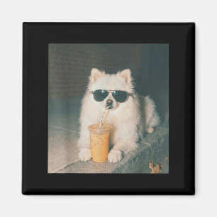 Pomeranian trinkt eisgekühlten Kaffee-Shirt Lustig Magnet