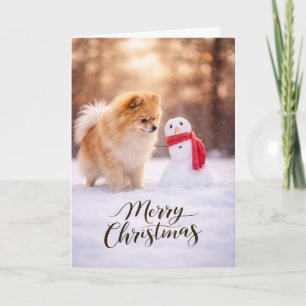 Pomeranian Weihnachts-Schneemann Feiertagskarte