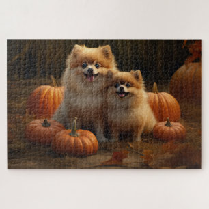 Pomeranian Welpe Herbstfreude Kürbis