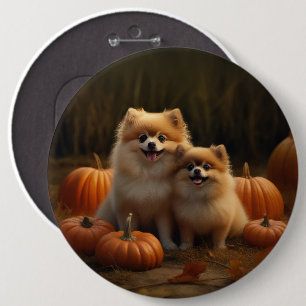 Pomeranian Welpe Herbstfreude Kürbis Button