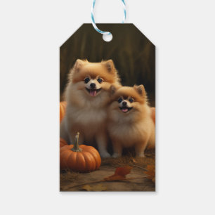 Pomeranian Welpe Herbstfreude Kürbis Geschenkanhänger