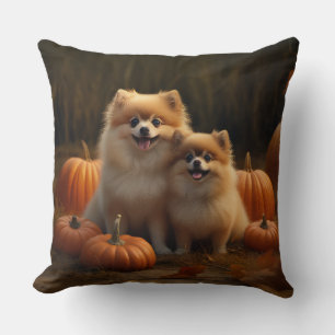Pomeranian Welpe Herbstfreude Kürbis Kissen