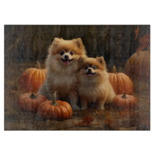 Pomeranian Welpe Herbstfreude Kürbis Schneidebrett