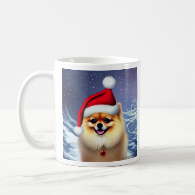 Poméranien, Père Noël, Mug de café de Noël (Gauche)