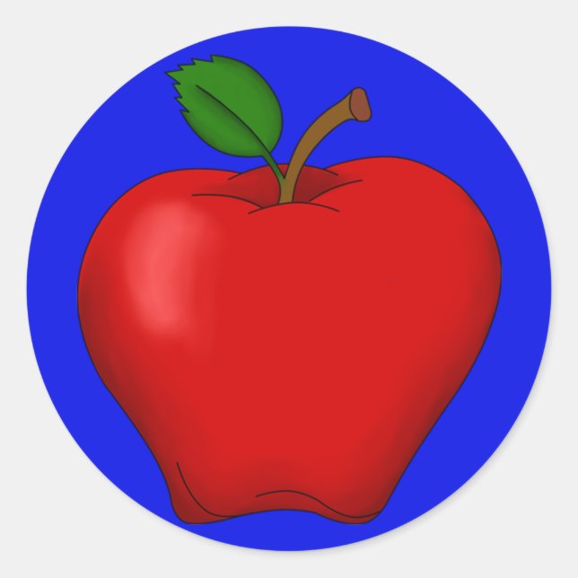 Pomme avec Sticker rond Arrière - plan bleu (Devant)