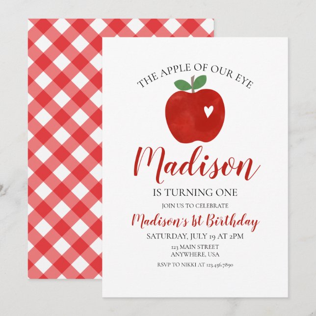 Pomme de notre OEil 1er anniversaire Invitation (Devant / Derrière)