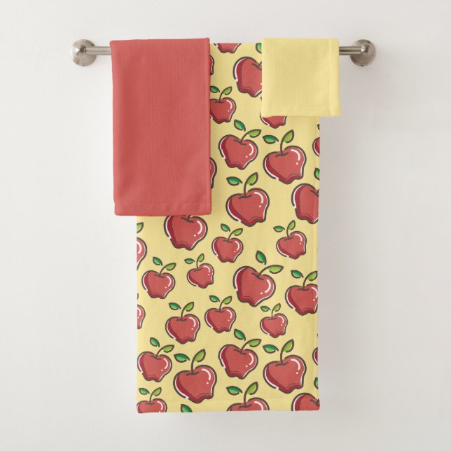Pomme fraîche.Ensemble de serviettes de bain (En situation)