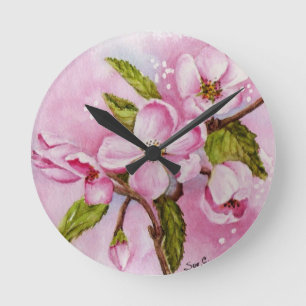 POMME ROSE BLOSSOMS MUR HORLOGE