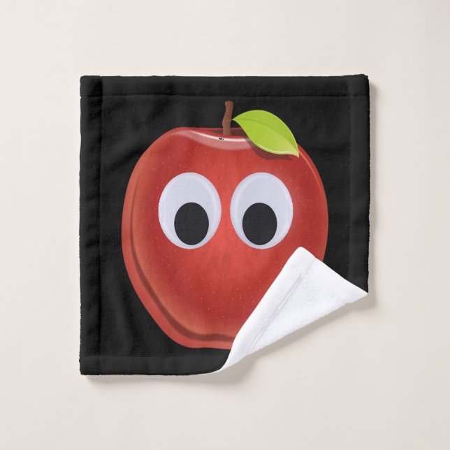 Pomme rouge drôle avec yeux de googly (Gant de toilette)