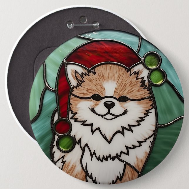 Pommeranian Buntglas Weihnachten Button (Vorne & Hinten)