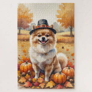 Pommeranian im Herbstlaub Erntedank Kunst