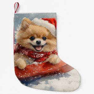Pommernder Hund im Schlitten Lass es schneien Weih Kleiner Weihnachtsstrumpf