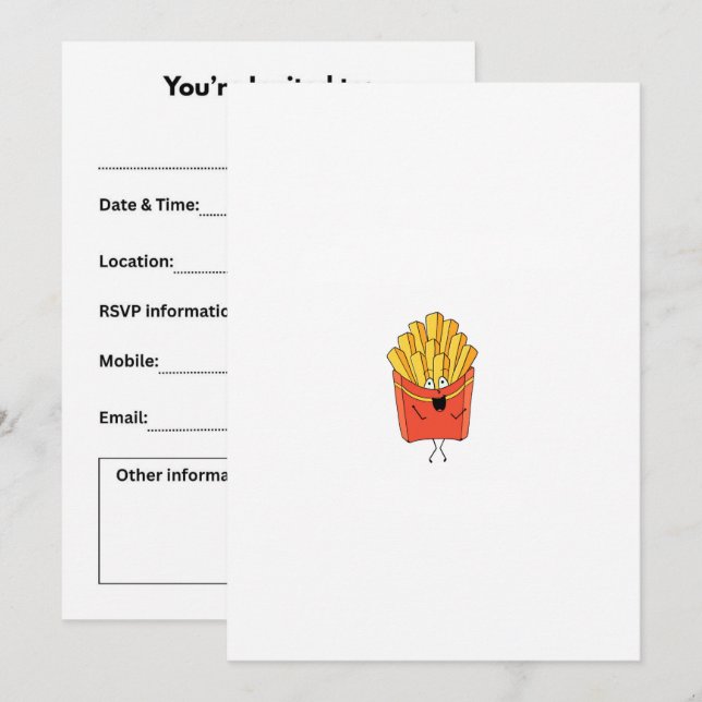 Pommes, Chips, Hot Chips Thema Einladung (Vorne/Hinten)