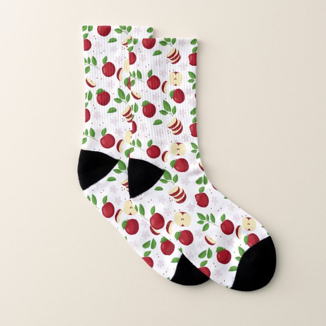 Pommes rouges, fleurs et Motif feuille (Paire)