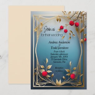 Pommes rouges or feuille faire-part de mariage