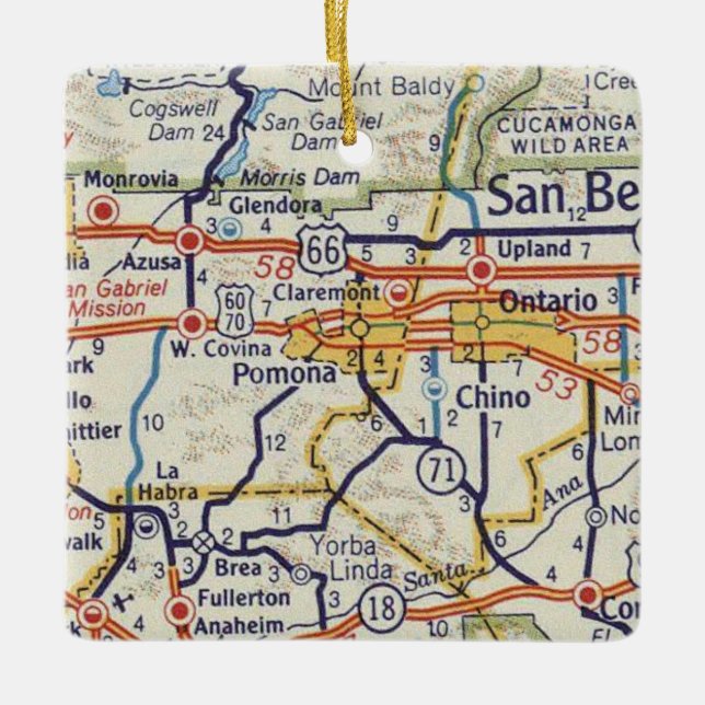 Pomona CA Vintage Karte Keramikornament (Vorderseite)