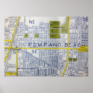 Pompano Beach, FL Vintage-Karte Poster