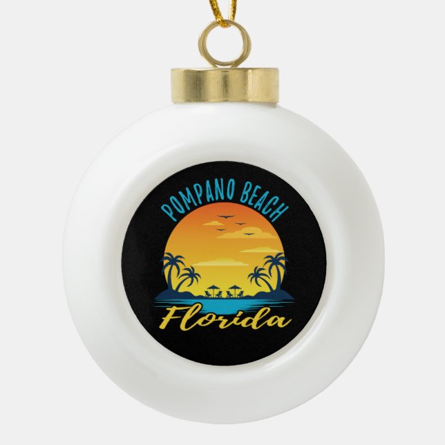 Pompano Beach Florida Palm Tree Beach Keramik Kugel-Ornament (Vorderseite)