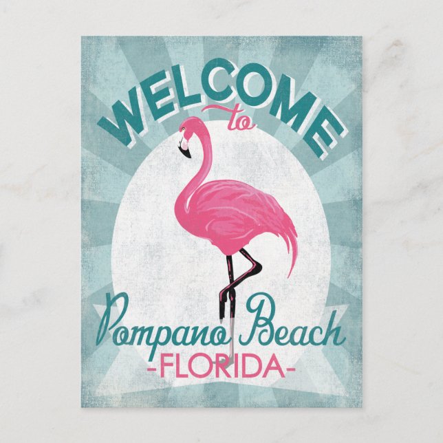 Pompano Beach Florida Pink Flamingo Retro Postkarte (Vorderseite)