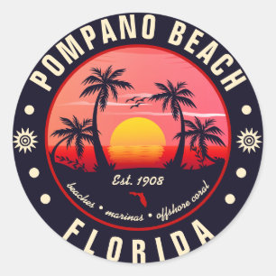 Pompano Beach Florida Retro-Sonnenuntergang-Souven Runder Aufkleber