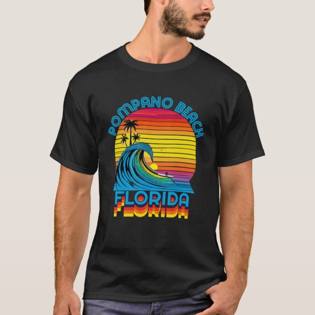 Pompano Beach Florida Retro Throwback Surf & Beach T-Shirt (Vorderseite)