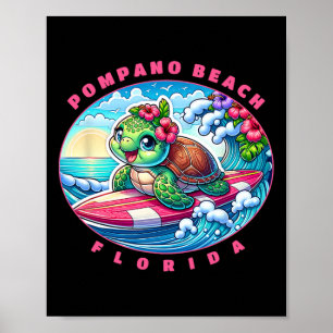 Pompano Beach Florida Süßes Surfmädchen Meeresschi Poster
