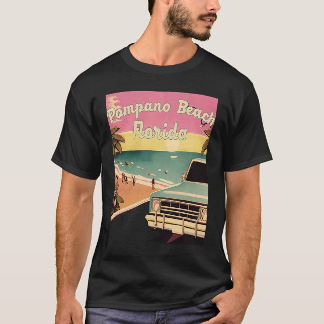 Pompano Beach Retro Beach Vacation Souvenir Florid T-Shirt (Vorderseite)
