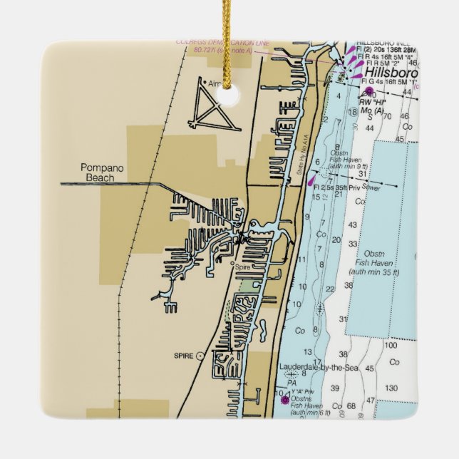 Pompano Beach Wasserkarte Keramikornament (Rückseite)