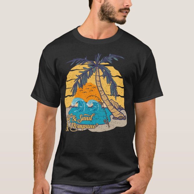 Pompano Fishing Beach Retro Surf T-Shirt (Vorderseite)