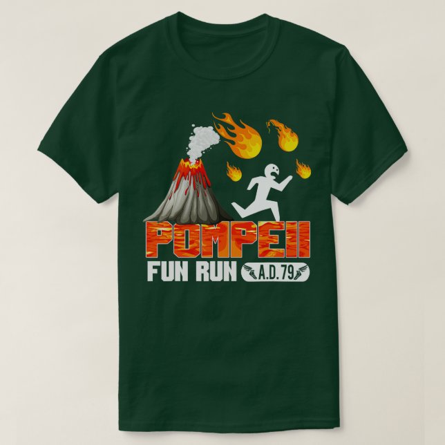 Pompeii Fun Run 79 AD Sonnenlicher Vulkan Running T-Shirt (Design vorne)