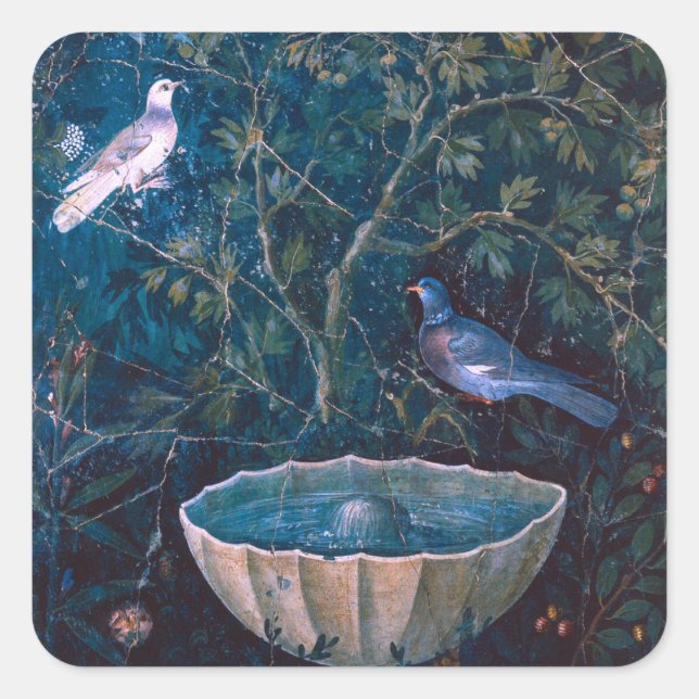 POMPEII-SAMMLUNG / DOVEN IM GARTEN QUADRATISCHER AUFKLEBER (Vorderseite)