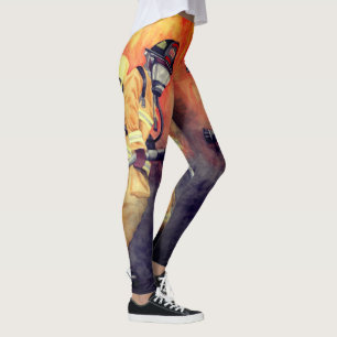 Pompier Aquarelle Peinture Leggings Fireman