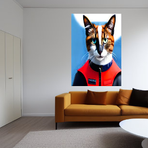 Pompier de chat siamois   AI Art Poster