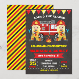 Pompier Invitation Anniversaire Joint Girls Twins
