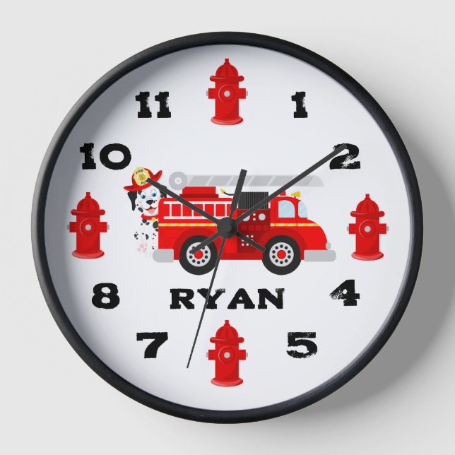 Pompiers Et Ami Horloge En Bois Noir (Recto)