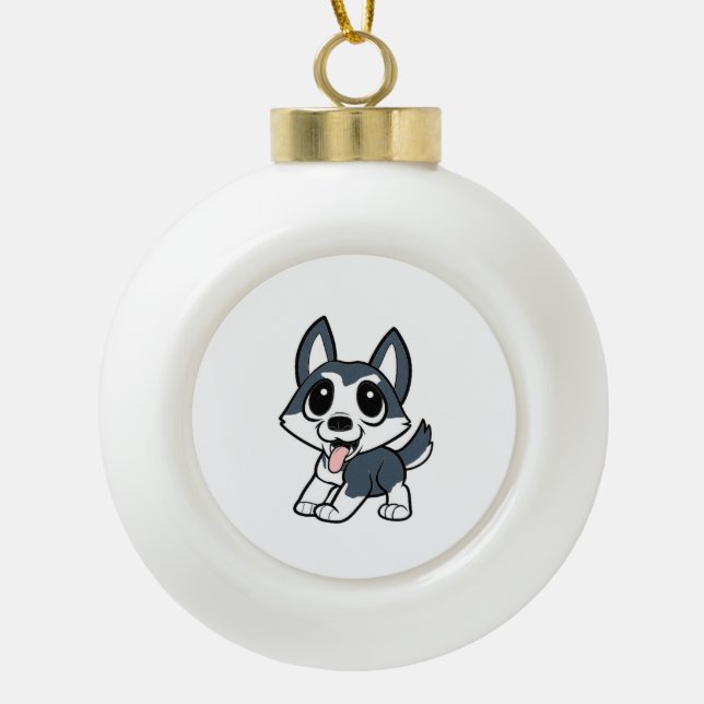 pomsky cartoon.png keramik Kugel-Ornament (Vorderseite)